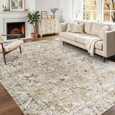Produktbild von Großer Waschbarer Teppich 160x230 cm Rutschfest Weich Niedrigflor