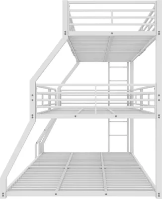 Obrázek produktu pro okwish Patrová postel 90x200cm&120x200cm&140x200cm vhodná pro tři děti, Patrová postel s ochrannou bariérou, Kovová postel, Třípatrová postel, bílá (Bez matrace)