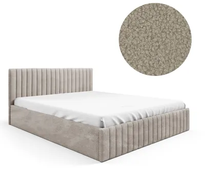 Image de Lit capitonné 90x200 Lit en tissu beige Boucle avec sommier à lattes en bois et espace de rangement