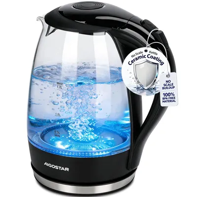 Produktbild von Aigostar Glas Wasserkocher 1,7 L, 2200 W, BPA-frei, LED-Beleuchtung, Kalkfilter, Schnellkochen, Automatische Abschaltung