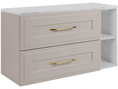 Produktbild von RODAN | Waschbeckenunterschrank Kaschmir 100 cm - 2 Schubladen - weißes Regal - Arbeitsplatte in Weißmarmoroptik