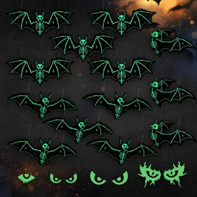Obrázek produktu pro Dekorace na Halloween pro venkovní použití. 13 netopýrů s podsvícenými očima