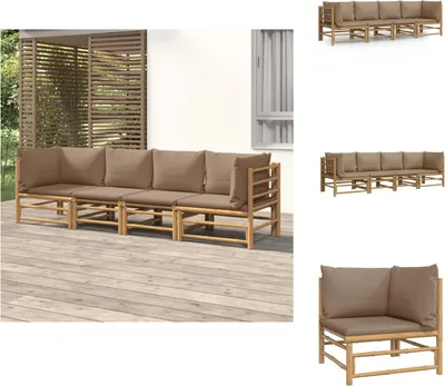 Produktbild von vidaXL 4-tlg. Garten-Lounge-Set mit Taupe Kissen Bambus -  Gartenmöbel-Sets