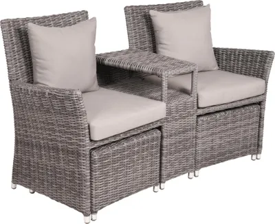 Produktbild von Gartenstuhl URBAN mit Hocker - Kunststoff, Grau | Relaxsessel Wetterfest Gartenstühle Outdoor