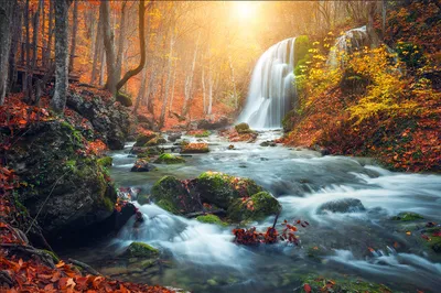 Image de Muralo Papier peint photo Nature 416 (l) x 290 (h) cm intissé papier peint mural cascade rochers arbres automne salon chambre à coucher moderne tableaux muraux XXL paysage panoramique décoration murale