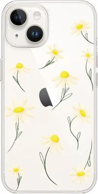 Produktbild von Flexible Hülle für das iPhone 13 Mini, TPU Silikon transparent, weiße Blumen, Gänseblümchen