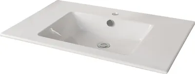Produktbild von FACKELMANN Waschbecken KERA 810 / Waschtisch aus Keramik / Maße (B x H x T): ca. 81 x 16,5 x 51 cm / Einbauwaschbecken / hochwertiges Becken fürs Badezimmer und WC / Farbe: Weiß / Breite: 81 cm