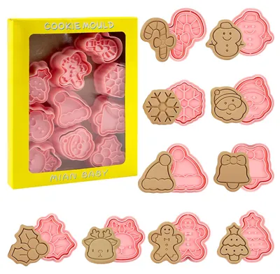 Produktbild von Weihnachtsplätzchen-Ausstechformen, 10 kleine Weihnachtsplätzchen-Ausstechformen, 3D-Weihnachtsplätzchen-Stempelset, Weihnachtsplätzchen-Ausstechformen für Plätzchenteig, Gebäck, Donuts, Fondant, DIY, Tortendekoration