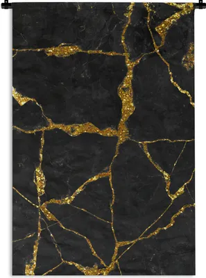 Produktbild von MuchoWow® Wandteppich Wandbehang Marmor - Gold - Schwarz - Marmoroptik - Glitter 90x135 cm Tapisserie Dekoration Wandtuch - Baumwolle - Wandskulptur