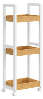 Obrázok produktu pre Úzka polička do kúpeľne – úsporná, s 3 úrovňami – vyrobená z MDF a bambusu – rozmer 20 x 30 x 80 cm