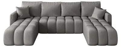 Produktbild von CORNERO Ecksofa mit schlaffunktion GARDA U-Form hellgrau Velours Monolith 84 - Schlaffunktion, Bettkasten