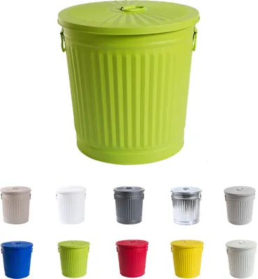 Produktbild von Jinfa Mülleimer mit Deckel, Ascheeimer, Abfallbehälter, Mülltonne, Papierkorb  aus Metall, Grün, Ø 21,5 cm, Höhe 21,5 cm 7 Liter