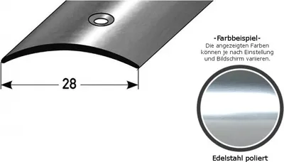 Produktbild von Übergangsprofil "Rotterdam" / Übergangsschiene / Übergangsleiste  28 mm (Edelstahl, 1 mm Stäke):-Edelstahl poliert-2000-gebohrt