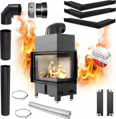 Produktbild von KLuftkamineinsatz KRATKI FLOKI S Rechts 8kW Ø 160 Rekuperation Stahl SET
