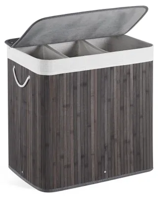 Image de Mondeer Panier à linge en bambou 150 litres avec 3 compartiments Gris