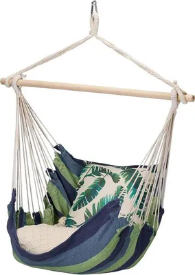 Immagine prodotto di Sedia a dondolo in cotone e legno blu/verde 150 kg