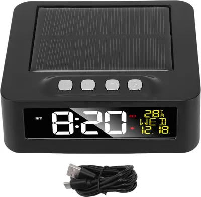 Produktbild von Solarbetriebene Auto-Uhr 12h 24h LCD-Uhr für Fahrzeuge mit Daten- und Temperaturanzeige Zwei Alarme Müdigkeitswarnung für Lkw Schwarz