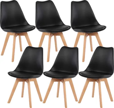 Produktbild von IPOTIUS 6 x Wohnzimmerstuhl Esszimmerstuhl Bürostuhl mit Massivholz Buche Bein,Retro Design Gepolsterter lStuhl Küchenstuhl Holz, Schwarz