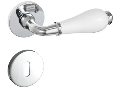 Produktbild von Porzellan Türgriff Set BB – Türklinken für Innentüren Silber Chrom Weiß, Drückergarnitur für Zimmertüren mit runder Rosettengarnitur aus Zink Gavroche