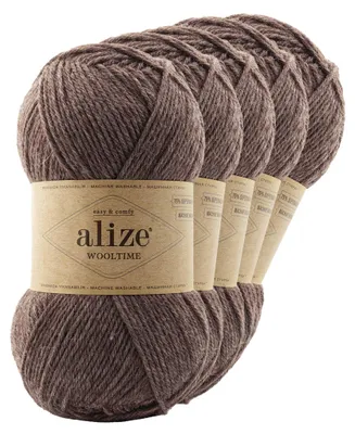 5 x 100g Sockenwolle Alize Wooltime 75% Wolle OEKO-Tex 100 Strickgarn Häkelgarn Farbwahl 240 braun meliert