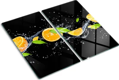 Obrázek produktu pro Kryt varné desky – Kryt na indukční desku – Ochranná skleněná deska – 2x30x52 cm– Skleněné ochranné desky na sporák –Tvrzené sklo –Pomeranče a voda