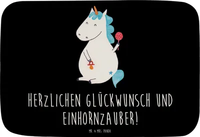 Produktbild von Mr. & Mrs. Panda Badteppich Einhorn Baby - Schwarz - Geschenk, Duschvorleger, badezimmermatte, Party, Schnuller, Unicorn, Einhörner, Badematte, Badezimmerteppich, Eltern