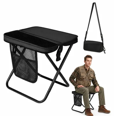Productafbeelding van Opvouwbare campingstoel met telefoonvak en opbergtas, zwart