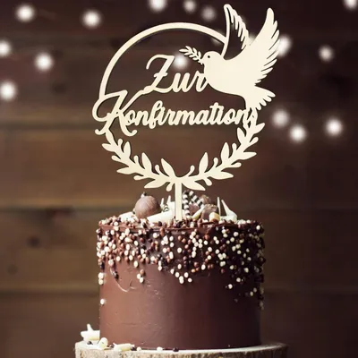Produktbild von Tortendeko Konfirmation aus Holz, Cake Topper für Jungen & Mädchen, 18.5 x 28.5 cm