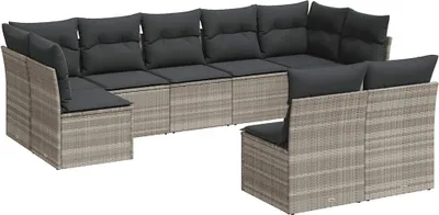 Image de vidaXL Ensemble de salon de jardin 9 pièces avec coussins gris clair Poly rotin