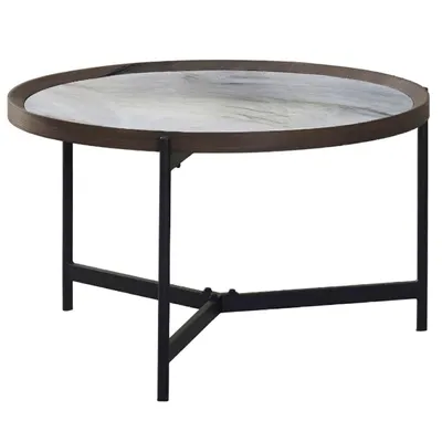 Produktbild von Casa Dolce Couchtisch VARENA, Ø 75x45cm, weiß & blau, Keramik-Tischplatte, MDF-Untergestell, 30 kg belastbar