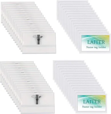 Produktbild von Famanu Namensschilder mit Halterclip und Nadel - 60 Stück - 90 mm x 56 mm