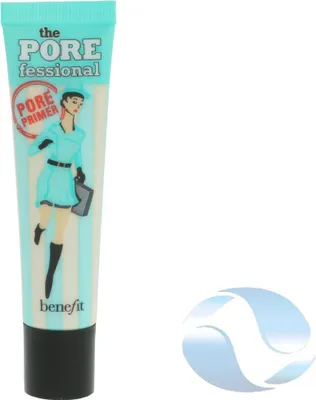 A tube of Benefit The Porefessional Pore Primer with a cartoon illustration of a woman on it.