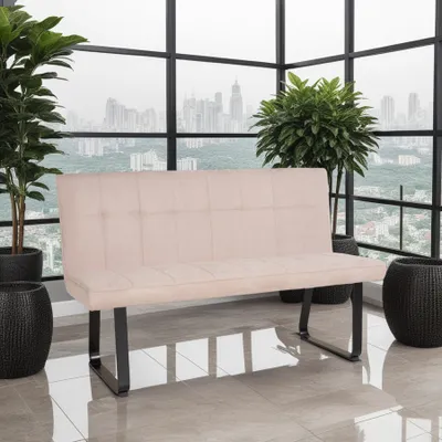 Produktbild von Riess-Ambiente Sitzbank MODENA, Strukturstoff Metall, Beige Schwarz, 140x92x59 cm (BxHxT), Sitzhöhe 48 cm, Sitztiefe 45 cm, Nosagfederung, optimaler Sitzkomfort, gepolstert, Steppung, max. 240 kg Belastbarkeit, Skandinavisch Modern Landhaus Design, für Esszimmer, Wohnzimmer, Flur