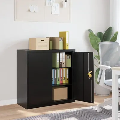 Produktbild von Aktenschränke Abschließbare Metallschrank 90 x 40 x 90 cm Werkzeugschrank Büroschrank Abschließbar Schwarz Stahlschrank Mehrzweckschrank Metall