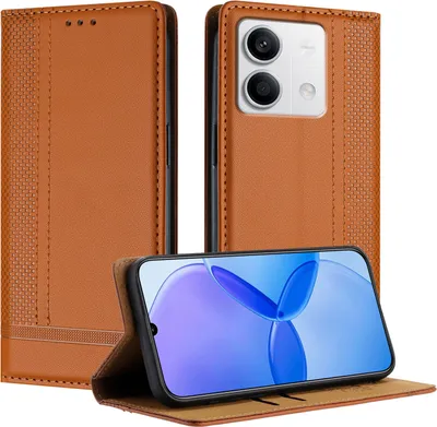 Produktbild von Handyhülle für Xiaomi Redmi Note 13 5G Leder Flip Klappbare Schutzhülle mit Standfunktion Braun