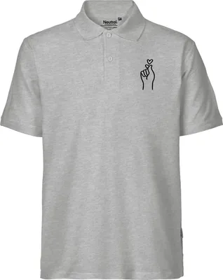 Produktbild von Huuraa Herren Polo Shirt K-Pop Fingerherz Zeichen S Sport Grey Bio Baumwolle Fairtrade Poloshirt Geschenkidee