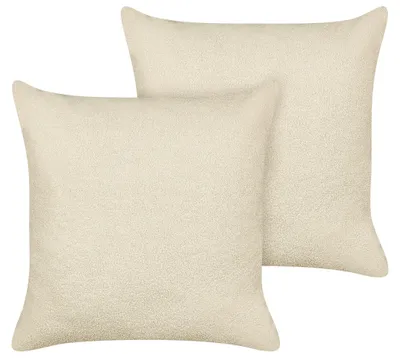 Obrázek produktu pro BELIANI Sada 2 dekorativních polštářů buklé béžová 60 x 60 cm Tkaný snímatelný povlak se zipem Boho Dekorace doplňky