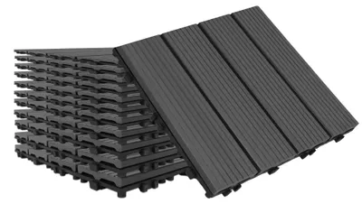 Produktbild von LZQ WPC Klickfliesen Anthrazit – Terrassen- und Balkonfliesen mit Entwässerungssystem, 30x30 cm, Kunststoff, 11 Stück (1 m²)