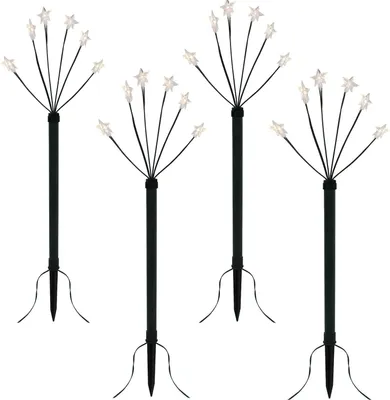 Produktbild von 4er Set LED-Gartenleuchtstäbe mit 24 Sternen Batteriebetrieben