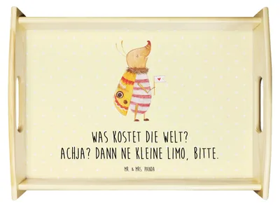 Produktbild von Mr. & Mrs. Panda betttablett Nachtfalter Fähnchen - Gelb Pastell - Geschenk, sofatablett, Niedlich, tablett aus holz, Servier, Süß, Spruch Lustig, Witzig, Käfer, Sofa