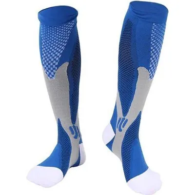 Productafbeelding van 2 paar compressiekousen - geschikt voor hardlopen, reizen en sport - compressiesokken voor dames en heren - blauw - maat L-XL (40-43)