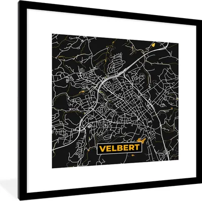 Produktbild von MuchoWow® Gerahmtes Poster Velbert - Gold - Stadtplan - Karte - Deutschland 40x40 cm - Poster mit Schwarzem Bilderrahmen Wandposter Rahmen Foto Bilder - Poster - Plakat im Rahmen