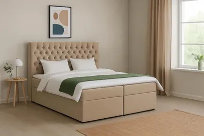 Produktbild von KSHOMECONCEPT Boxspringbetten LAVIDO mit Bonell Matratze H3 und Topper, Zwei Bettkasten 200x200 cm, Beige