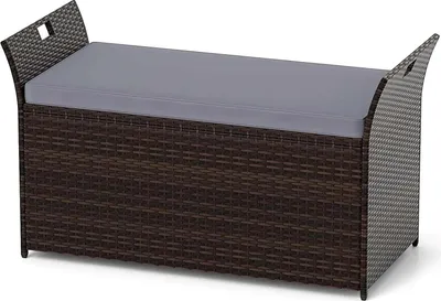 Produktbild von Gartenbank Mit Stauraum - 2-Sitzer Polyrattanbank - Mit Kissen - Seitliche Griffe - Kissenbox/Aufbewahrungsbox - Für Balkon - Hellgrau
