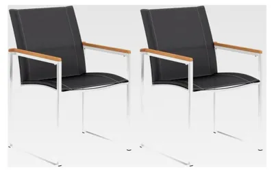 Produktbild von 2er Set Outdoor-Stühle mit Stahlbeinen, Stoffsitz und Holzarmlehnen, für Terrasse, Garten, Strand, 60 x 59 x 85 cm