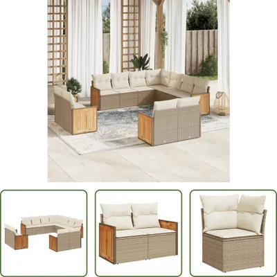 Produktbild von The Living Store 11-tlg. Garten-Sofagarnitur mit Kissen Beige Poly Rattan