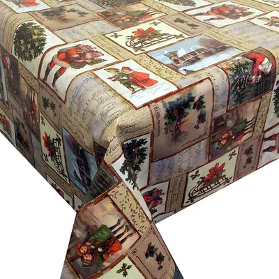 Produktbild von PVC Tischdecke Santa Wachstuch Weihnachten· Eckig · Länge & Breite wählbar· abwaschbare Tischdecke · Xmas Schlitten Ilex, Größe:90 x 90 cm