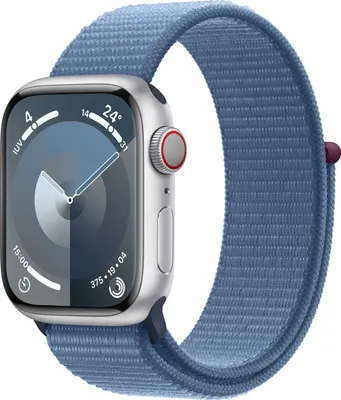 Produktbild von APPLE Watch Series 9 GPS + Cellular 41mm Silver Aluminium Case with Winter Blue Sport Loop (MRHX3QF/A)