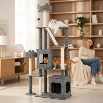 Obrázek produktu pro Víceúrovňový kočičí stromek s oděrovacími sloupky