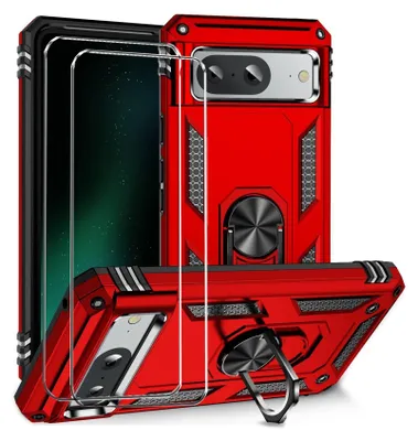 Immagine prodotto di set di cover protettive 2in1 per il Google Pixel 8a composto da 2x protezione dello schermo in vetro 9H e 1x custodia in silicone - cover in rosso